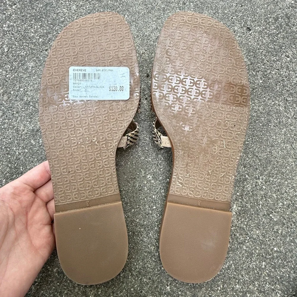 Sam Edelman Woven Beach Vacation Slide Sandals Natural Black Chevron Sz 8M Flat